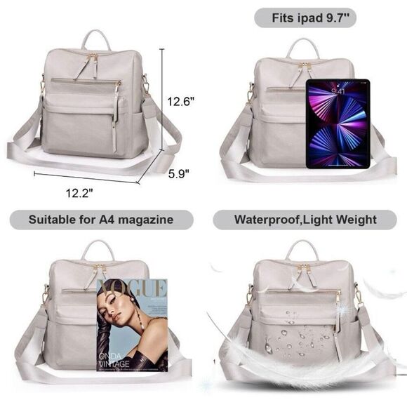 Brand New Grey Leather Backpack With Adjustable Shoulder Tote Strap